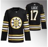 Men Boston Bruins #17 Milan Lucic Black With Rapid7 Patch 100th Anniversary Stitched Jersey