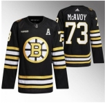 Men Boston Bruins #73 Charlie McAvoy Black With Rapid7 Patch 100th Anniversary Stitched Jersey