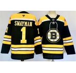 Men's Boston Bruins #1 Jeremy Swayman Black 2024-25 Home Stitched Hockey Jersey