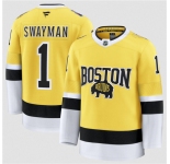 Men's Boston Bruins #1 Jeremy Swayman Gold 2026 Stadium Series Stitched Hockey Jersey