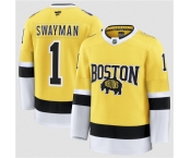 Men's Boston Bruins #1 Jeremy Swayman Gold 2026 Stadium Series Stitched Hockey Jersey