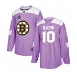 Men's Boston Bruins #10 Anders Bjork Authentic Purple Fights Cancer Practice 2019 Stanley Cup Final Bound Hockey Jersey