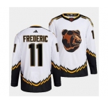 Men's Boston Bruins #11 Trent Frederic 2022 White Reverse Retro Stitched Jersey