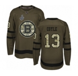 Men's Boston Bruins #13 Charlie Coyle Authentic Green Salute to Service 2019 Stanley Cup Final Bound Hockey Jersey