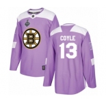 Men's Boston Bruins #13 Charlie Coyle Authentic Purple Fights Cancer Practice 2019 Stanley Cup Final Bound Hockey Jersey