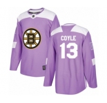 Men's Boston Bruins #13 Charlie Coyle Authentic Purple Fights Cancer Practice Hockey Jersey