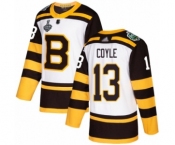 Men's Boston Bruins #13 Charlie Coyle Authentic White Winter Classic 2019 Stanley Cup Final Bound Hockey Jersey
