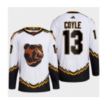 Men's Boston Bruins #13 Charlie Coyle White 2022-23 Reverse Retro Stitched Jersey