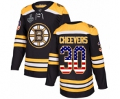 Men's Boston Bruins #30 Gerry Cheevers Authentic Black USA Flag Fashion 2019 Stanley Cup Final Bound Hockey Jersey