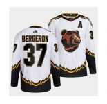Men's Boston Bruins #37 Patrice Bergeron 2022 White Reverse Retro Stitched Jersey