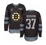 Men's Boston Bruins #37 Patrice Bergeron Authentic Black 1917-2017 100th Anniversary 2019 Stanley Cup Final Bound Hockey Jersey