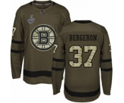 Men's Boston Bruins #37 Patrice Bergeron Authentic Green Salute to Service 2019 Stanley Cup Final Bound Hockey Jersey