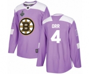 Men's Boston Bruins #4 Bobby Orr Authentic Purple Fights Cancer Practice 2019 Stanley Cup Final Bound Hockey Jersey