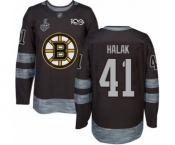 Men's Boston Bruins #41 Jaroslav Halak Authentic Black 1917-2017 100th Anniversary 2019 Stanley Cup Final Bound Hockey Jersey