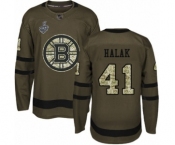 Men's Boston Bruins #41 Jaroslav Halak Authentic Green Salute to Service 2019 Stanley Cup Final Bound Hockey Jersey