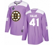 Men's Boston Bruins #41 Jaroslav Halak Authentic Purple Fights Cancer Practice 2019 Stanley Cup Final Bound Hockey Jersey