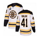 Men's Boston Bruins #41 Jaroslav Halak Authentic White Away 2019 Stanley Cup Final Bound Hockey Jersey