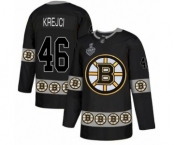 Men's Boston Bruins #46 David Krejci Authentic Black Team Logo Fashion 2019 Stanley Cup Final Bound Hockey Jersey