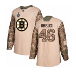 Men's Boston Bruins #46 David Krejci Authentic Camo Veterans Day Practice 2019 Stanley Cup Final Bound Hockey Jersey