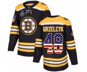 Men's Boston Bruins #48 Matt Grzelcyk Authentic Black USA Flag Fashion 2019 Stanley Cup Final Bound Hockey Jersey