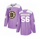 Men's Boston Bruins #56 Axel Andersson Authentic Purple Fights Cancer Practice 2019 Stanley Cup Final Bound Hockey Jersey