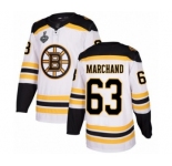 Men's Boston Bruins #63 Brad Marchand Authentic White Away 2019 Stanley Cup Final Bound Hockey Jersey