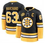 Men's Boston Bruins #63 Brad Marchand Black 100th Anniversary With C Patch Stitched Hockey Jersey