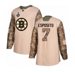 Men's Boston Bruins #7 Phil Esposito Authentic Camo Veterans Day Practice 2019 Stanley Cup Final Bound Hockey Jersey