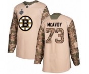 Men's Boston Bruins #73 Charlie McAvoy Authentic Camo Veterans Day Practice 2019 Stanley Cup Final Bound Hockey Jersey