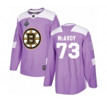 Men's Boston Bruins #73 Charlie McAvoy Authentic Purple Fights Cancer Practice 2019 Stanley Cup Final Bound Hockey Jersey