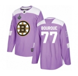 Men's Boston Bruins #77 Ray Bourque Authentic Purple Fights Cancer Practice 2019 Stanley Cup Final Bound Hockey Jersey