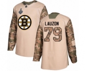 Men's Boston Bruins #79 Jeremy Lauzon Authentic Camo Veterans Day Practice 2019 Stanley Cup Final Bound Hockey Jersey