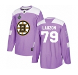 Men's Boston Bruins #79 Jeremy Lauzon Authentic Purple Fights Cancer Practice 2019 Stanley Cup Final Bound Hockey Jersey