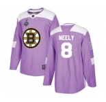 Men's Boston Bruins #8 Cam Neely Authentic Purple Fights Cancer Practice 2019 Stanley Cup Final Bound Hockey Jersey