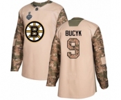 Men's Boston Bruins #9 Johnny Bucyk Authentic Camo Veterans Day Practice 2019 Stanley Cup Final Bound Hockey Jersey