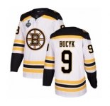 Men's Boston Bruins #9 Johnny Bucyk Authentic White Away 2019 Stanley Cup Final Bound Hockey Jersey
