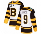 Men's Boston Bruins #9 Johnny Bucyk Authentic White Winter Classic 2019 Stanley Cup Final Bound Hockey Jersey