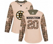 Women Adidas Boston Bruins #20 Joakim Nordstrom Authentic Camo Veterans Day Practice NHL Jersey