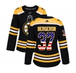 Women Adidas Boston Bruins #37 Patrice Bergeron Authentic Black USA Flag Fashion NHL Jersey