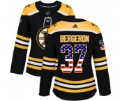 Women Adidas Boston Bruins #37 Patrice Bergeron Authentic Black USA Flag Fashion NHL Jersey