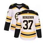 Women Adidas Boston Bruins #37 Patrice Bergeron Authentic White Away NHL Jersey