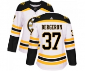 Women Adidas Boston Bruins #37 Patrice Bergeron Authentic White Away NHL Jersey