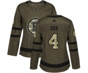 Women Adidas Boston Bruins #4 Bobby Orr Authentic Green Salute to Service NHL Jersey