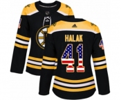 Women Adidas Boston Bruins #41 Jaroslav Halak Authentic Black USA Flag Fashion NHL Jersey