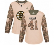Women Adidas Boston Bruins #41 Jaroslav Halak Authentic Camo Veterans Day Practice NHL Jersey