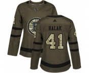 Women Adidas Boston Bruins #41 Jaroslav Halak Authentic Green Salute to Service NHL Jersey