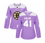 Women Adidas Boston Bruins #41 Jaroslav Halak Authentic Purple Fights Cancer Practice NHL Jersey