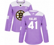 Women Adidas Boston Bruins #41 Jaroslav Halak Authentic Purple Fights Cancer Practice NHL Jersey