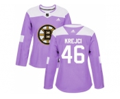 Women Adidas Boston Bruins #46 David Krejci Purple Authentic Fights Cancer Stitched NHL Jersey