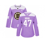 Women Adidas Boston Bruins #47 Torey Krug Purple Authentic Fights Cancer Stitched NHL Jersey